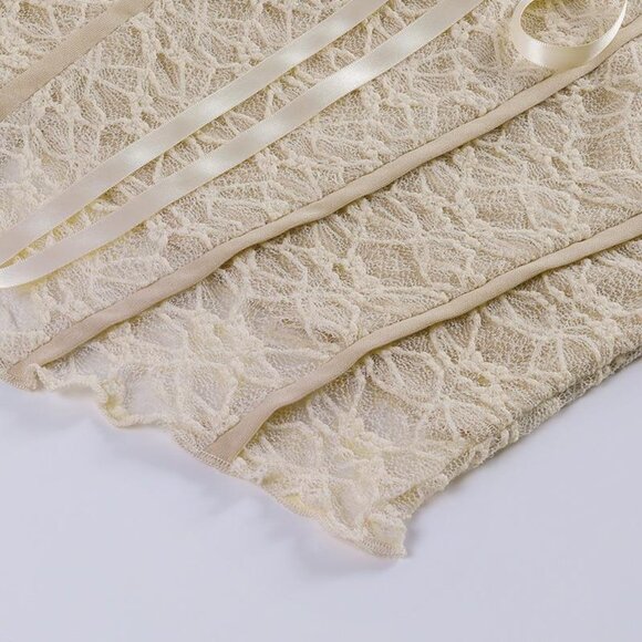 ✨ NEW Y2K Lace Mesh Corset Top  Beige - Picture 8 of 13